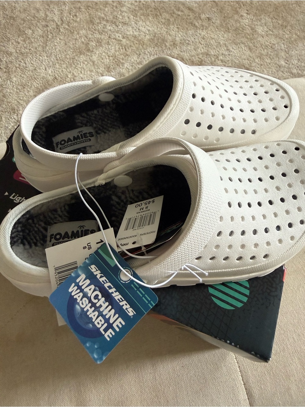 Skechers White Foamies Perforated Slip-On Clogs